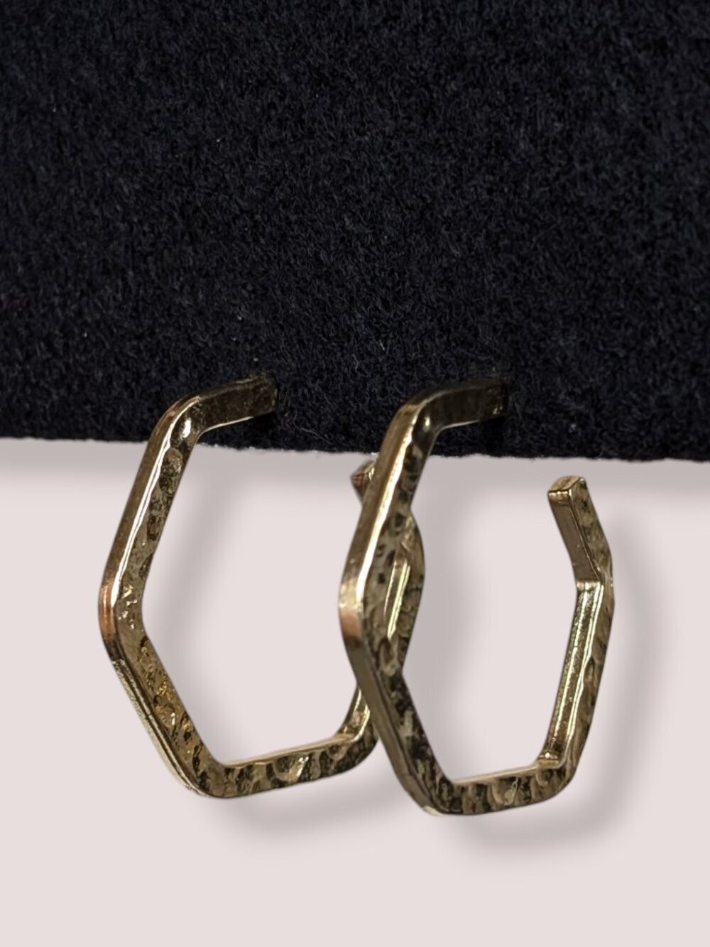 (2/$20) Gold Tone Textured Hexagonal Open Hoop Earrings